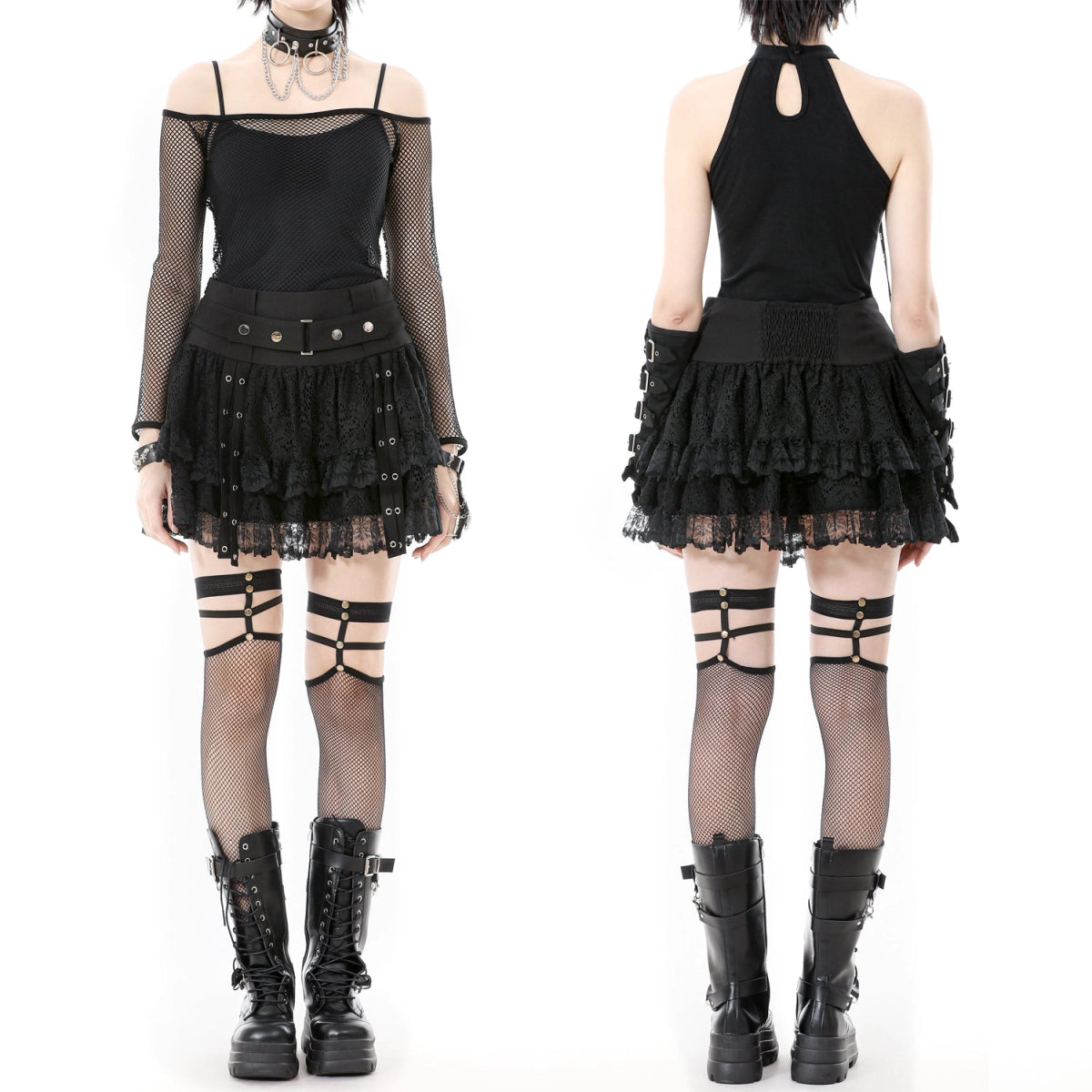 Minifalda Gótica Encaje con Volantes y Hebilla - Crazyinlove