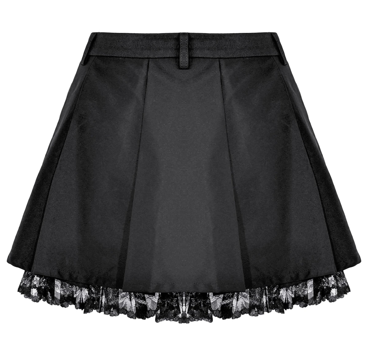 Minifalda Plisada Negra Punk con Hebillas y Bajo de Encaje - Crazyinlove