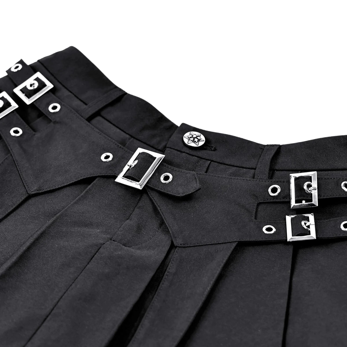Minifalda Plisada Negra Punk con Hebillas y Bajo de Encaje - Crazyinlove