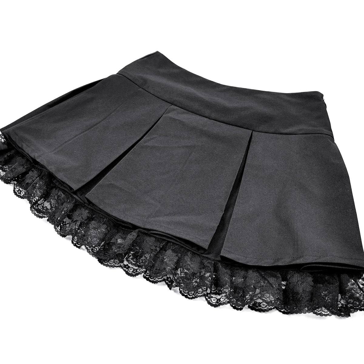 Minifalda Punk Plisada con Cruces y Encaje KW463: detalle de la espalda con tablas