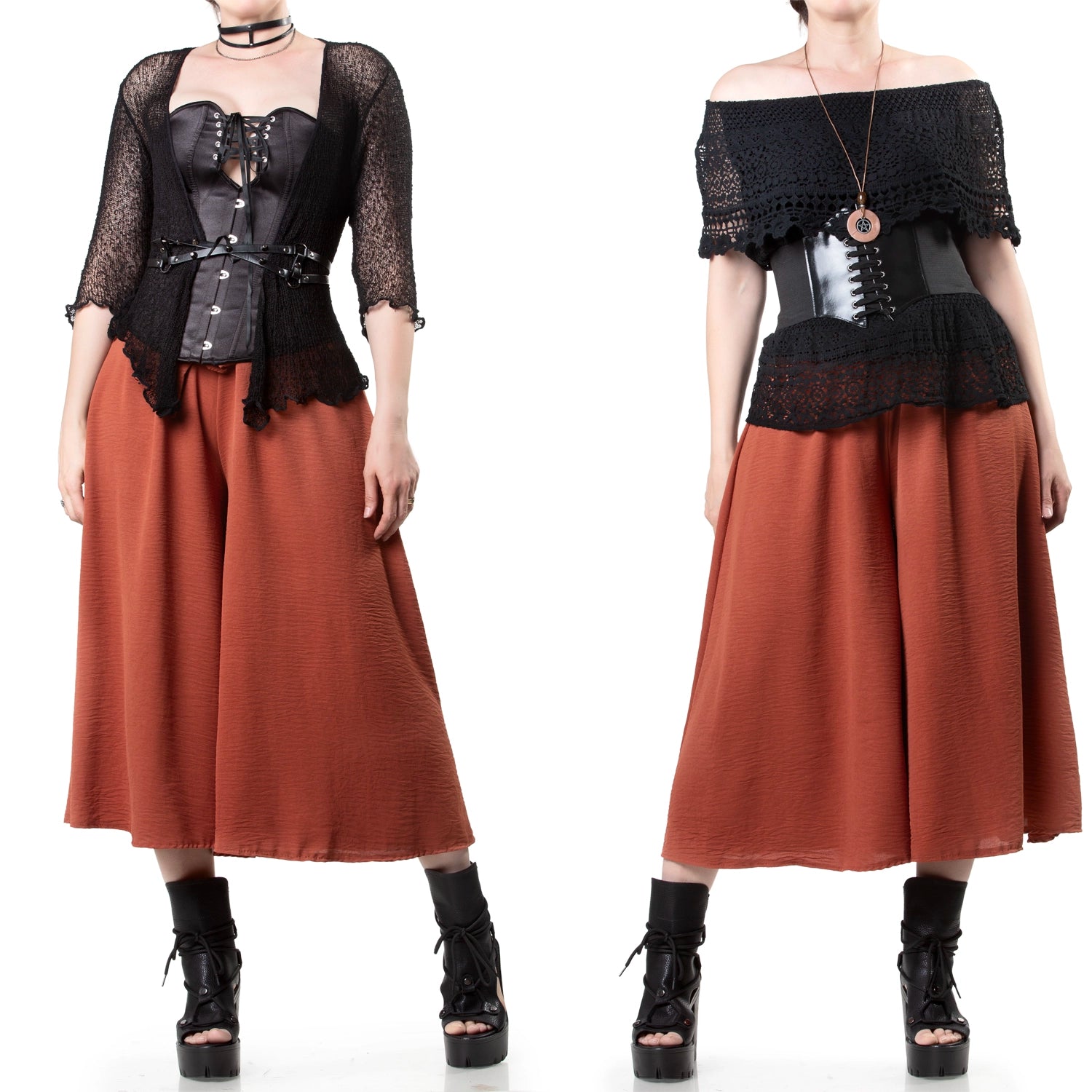 Pantalón Falda Ancho Terracota con Lazo
