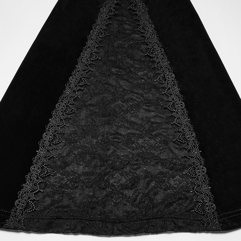 Pantalón Acampanado Gótico de Terciopelo Negro con Encaje Lateral - Crazyinlove