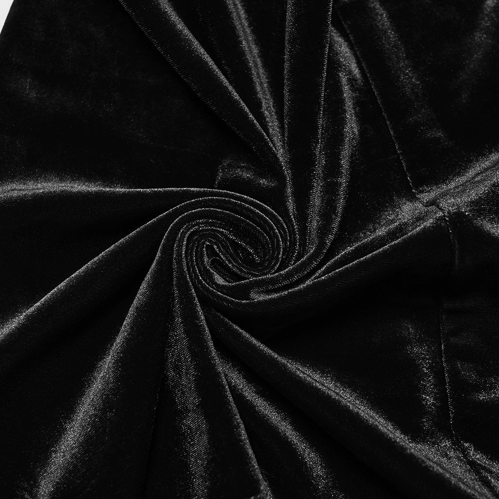 Pantalón Acampanado Gótico de Terciopelo Negro con Encaje Lateral - Crazyinlove