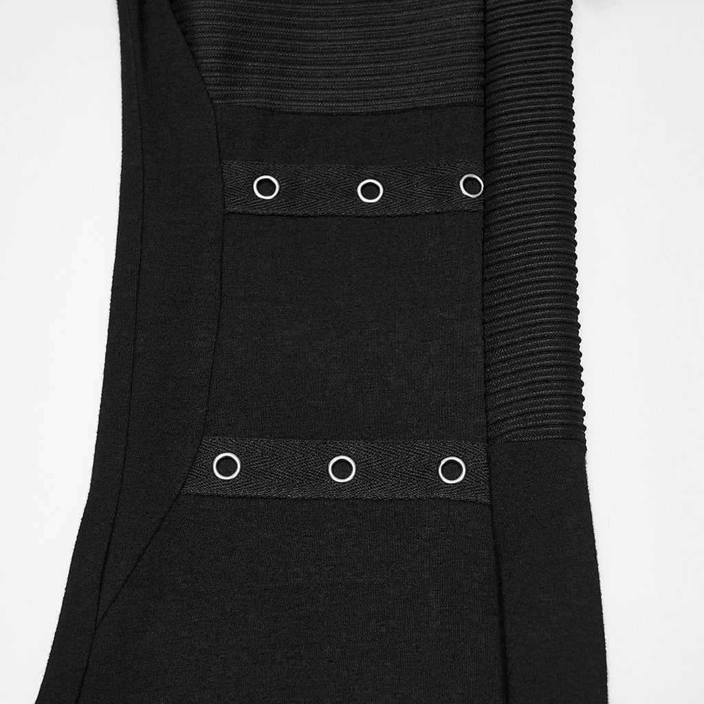 Pantalón Acampanado Punk Negro con Flecos y Correas de Hebilla - Crazyinlove