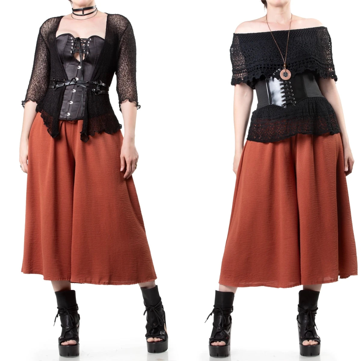 Pantalón Falda Ancho Terracota con Lazo - Crazyinlove