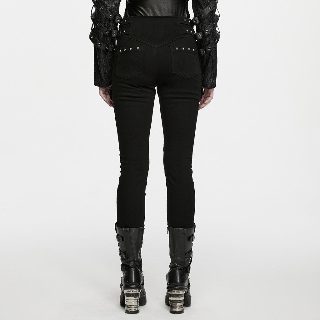 Pantalón Pitillo Punk Negro con Tachuelas y Bolsillos con Hebilla - Crazyinlove