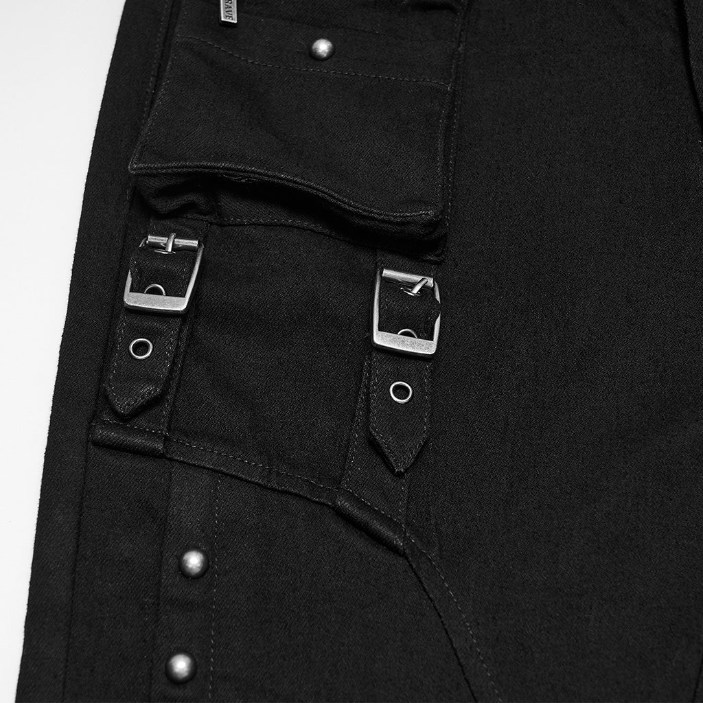 Pantalón Pitillo Punk Negro con Tachuelas y Bolsillos con Hebilla - Crazyinlove