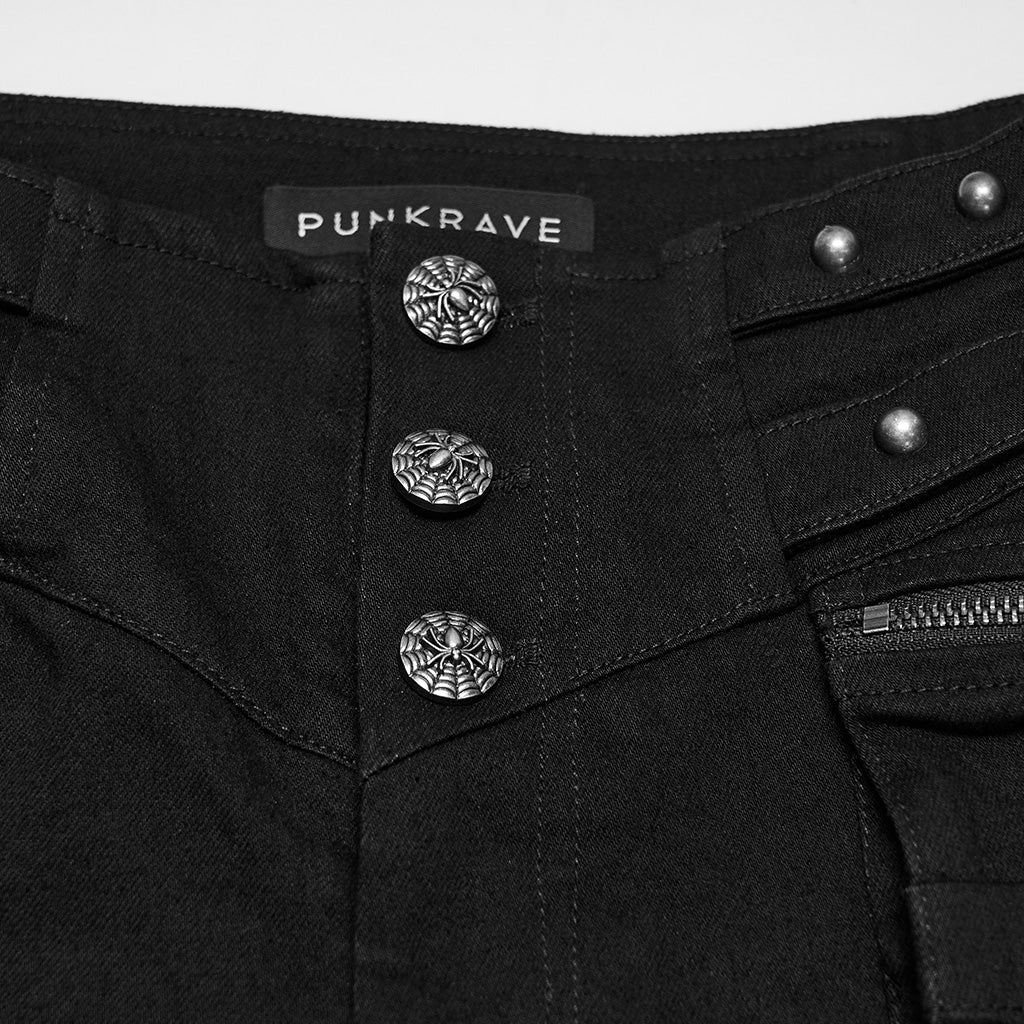 Pantalón Pitillo Punk Negro con Tachuelas y Bolsillos con Hebilla - Crazyinlove