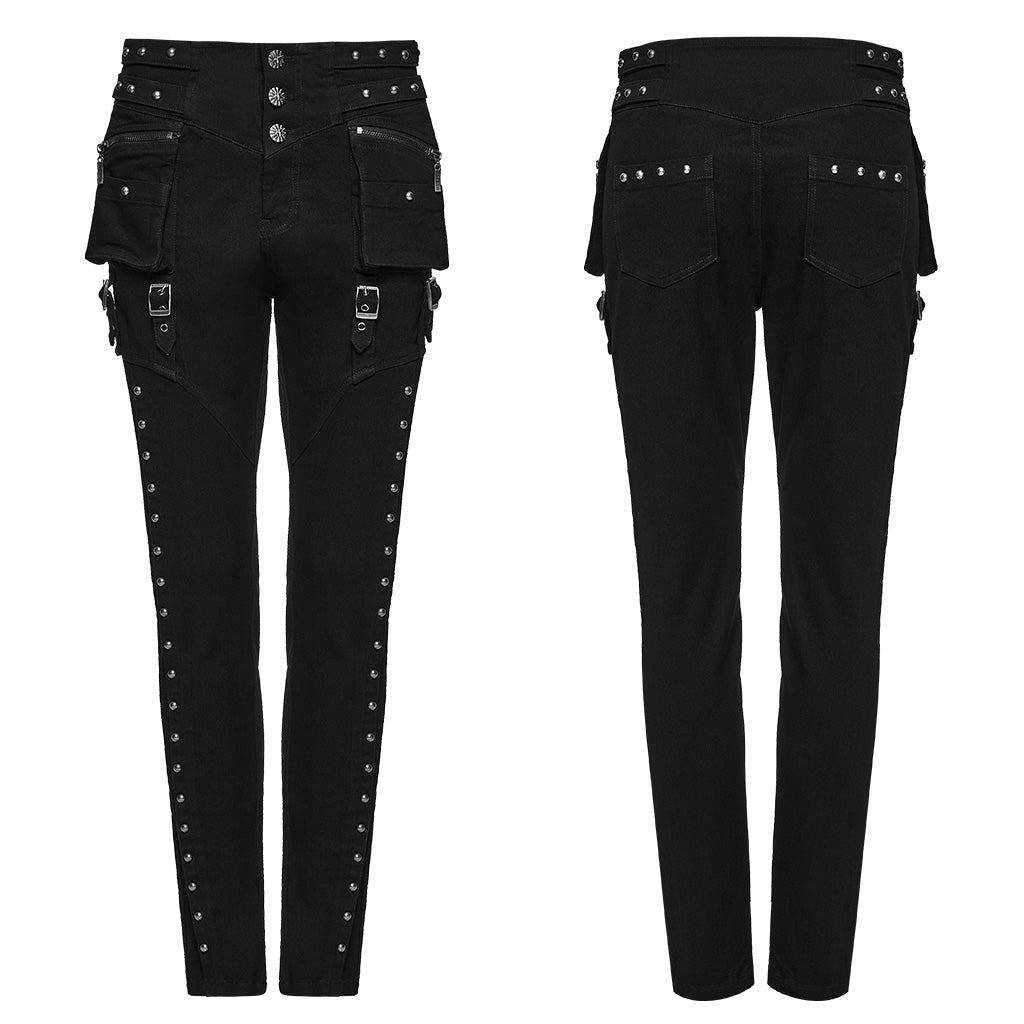 Pantalón Pitillo Punk Negro con Tachuelas y Bolsillos con Hebilla - Crazyinlove