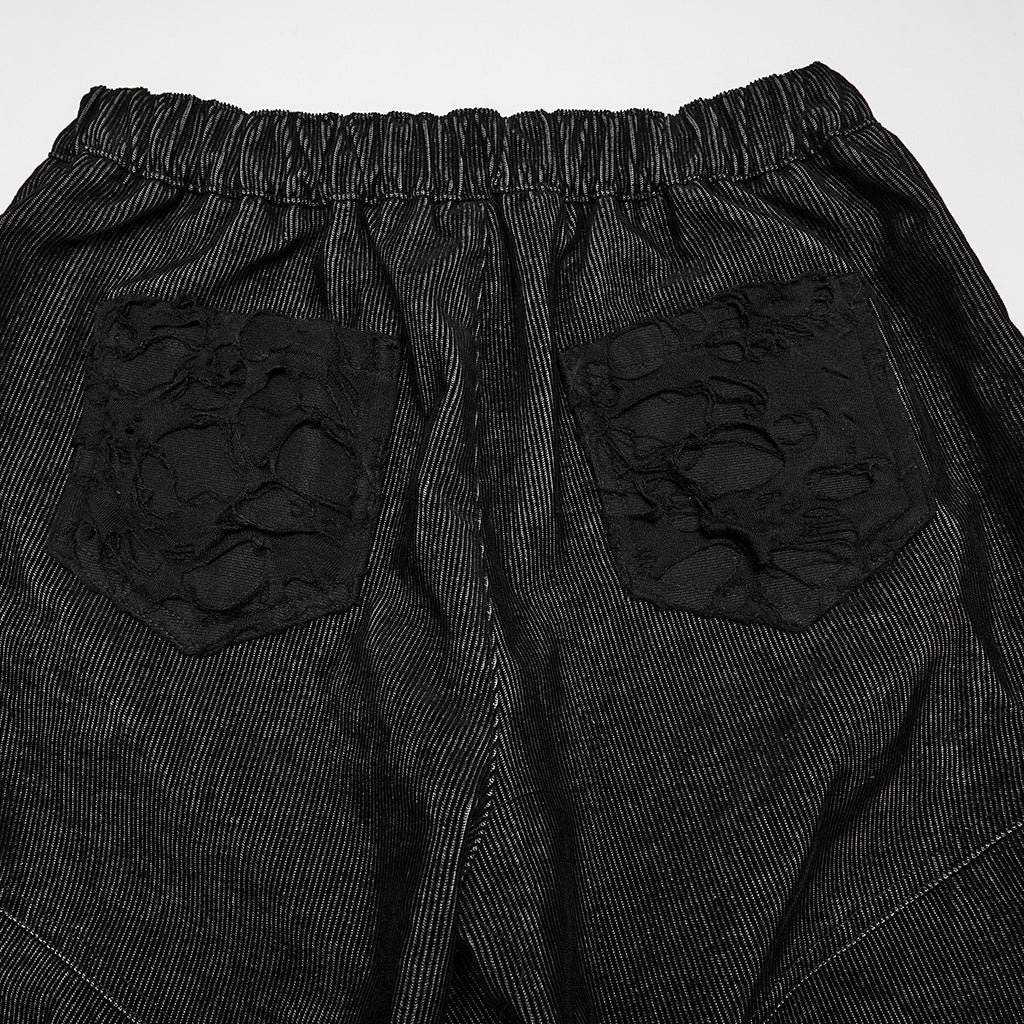 Pantalón Punk Negro Ancho con Paneles Deshilachados - Crazyinlove