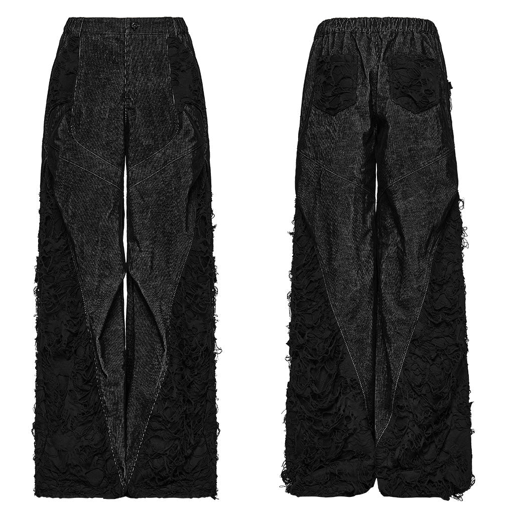 Pantalón Punk Negro Ancho con Paneles Deshilachados - Crazyinlove