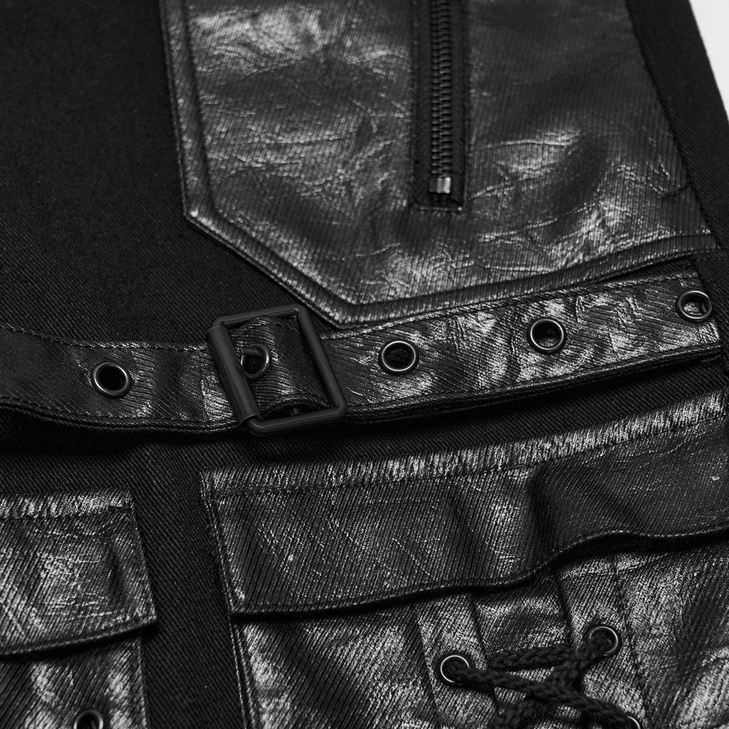Pantalón Recto Punk Negro con Correas Cruzadas y Bolsillos Cargo - Crazyinlove