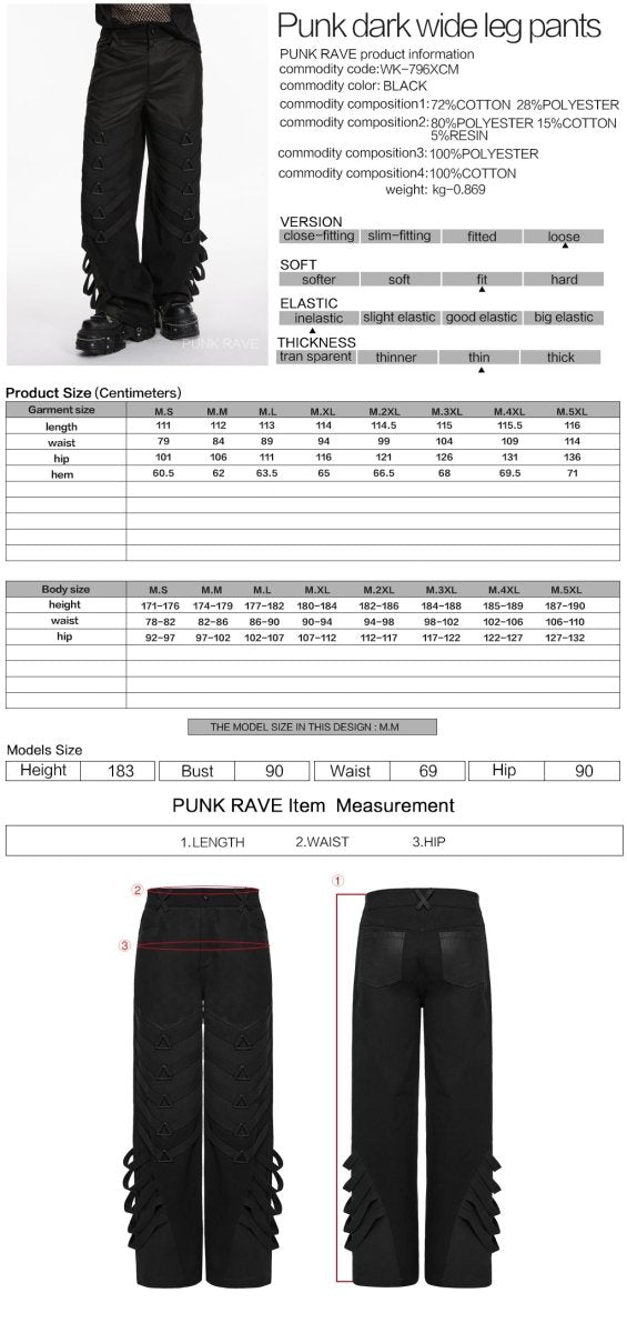 Pantalones Góticos Anchos con Tiras y Relieve - Crazyinlove