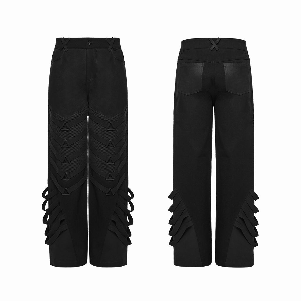 Pantalones Góticos Anchos con Tiras y Relieve - Crazyinlove