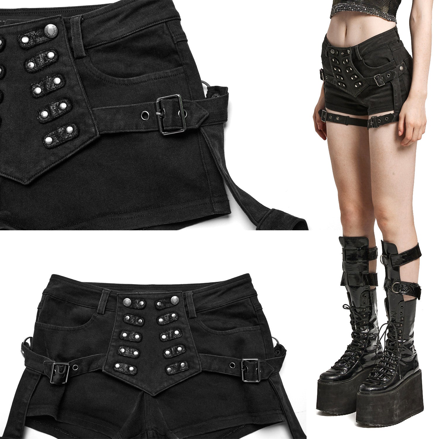 Gothic Shorts with Detachable Garters and Buckles