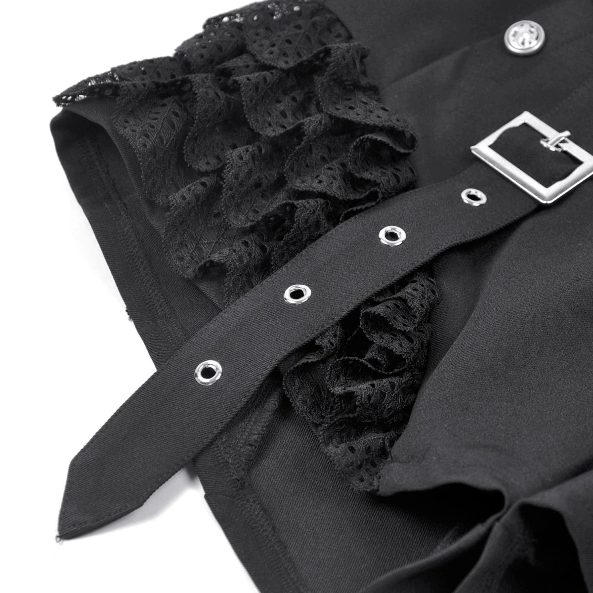 Shorts Góticos Negros con Cruz Metálica, Encaje y Correas - Crazyinlove