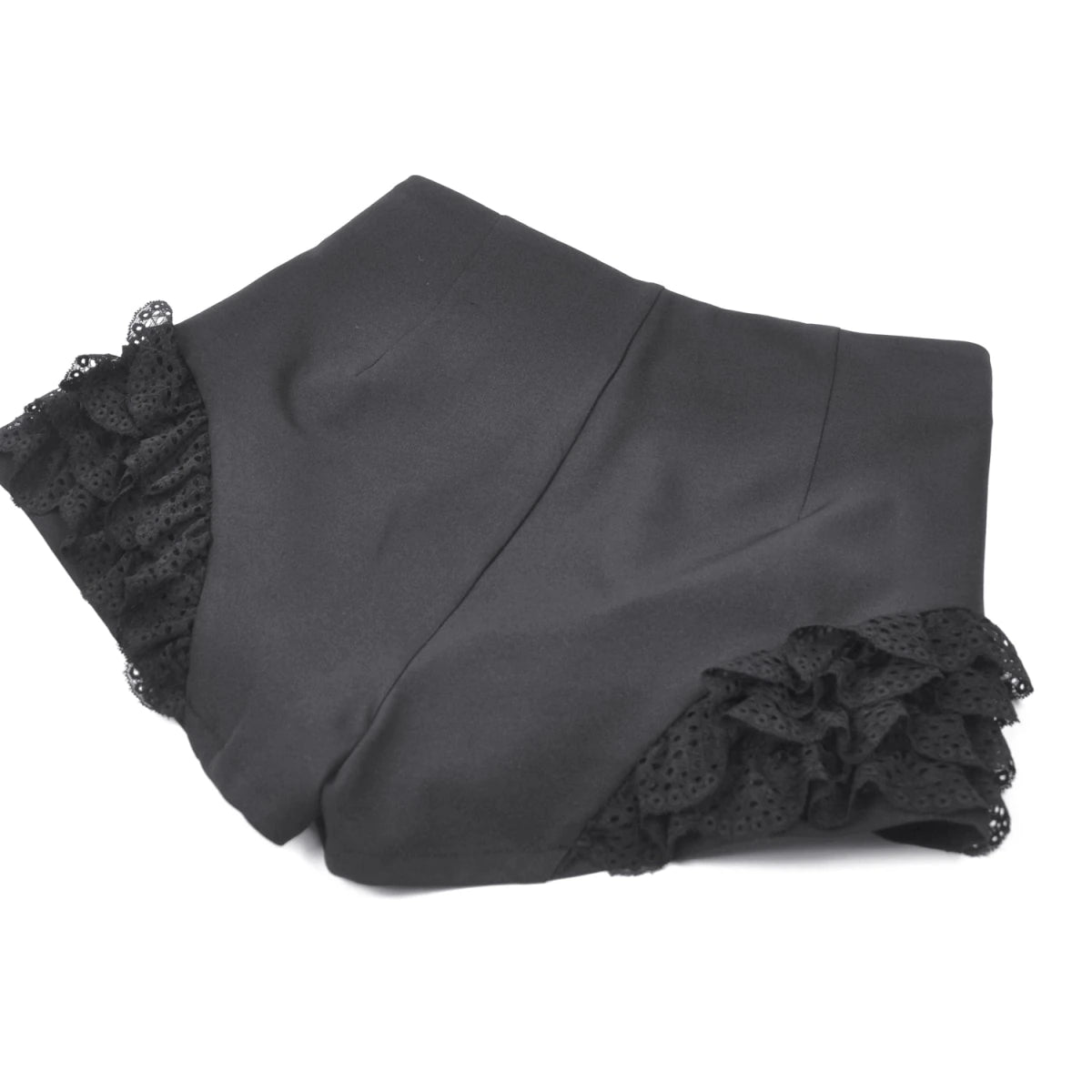 Shorts Góticos Negros con Cruz Metálica, Encaje y Correas - Crazyinlove