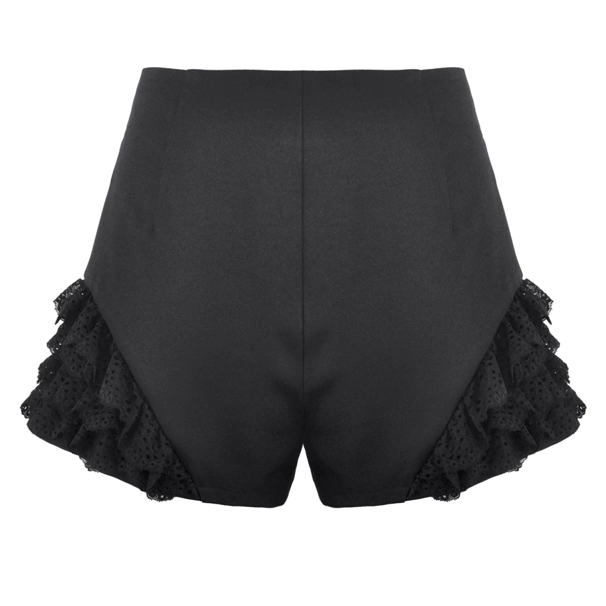 Shorts Góticos Negros con Cruz Metálica, Encaje y Correas - Crazyinlove