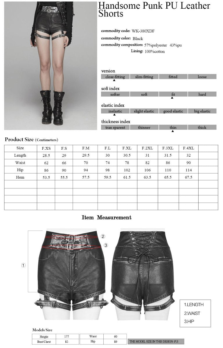 Ficha técnica y tabla de medidas de Shorts Negros con Hebillas en los Muslos