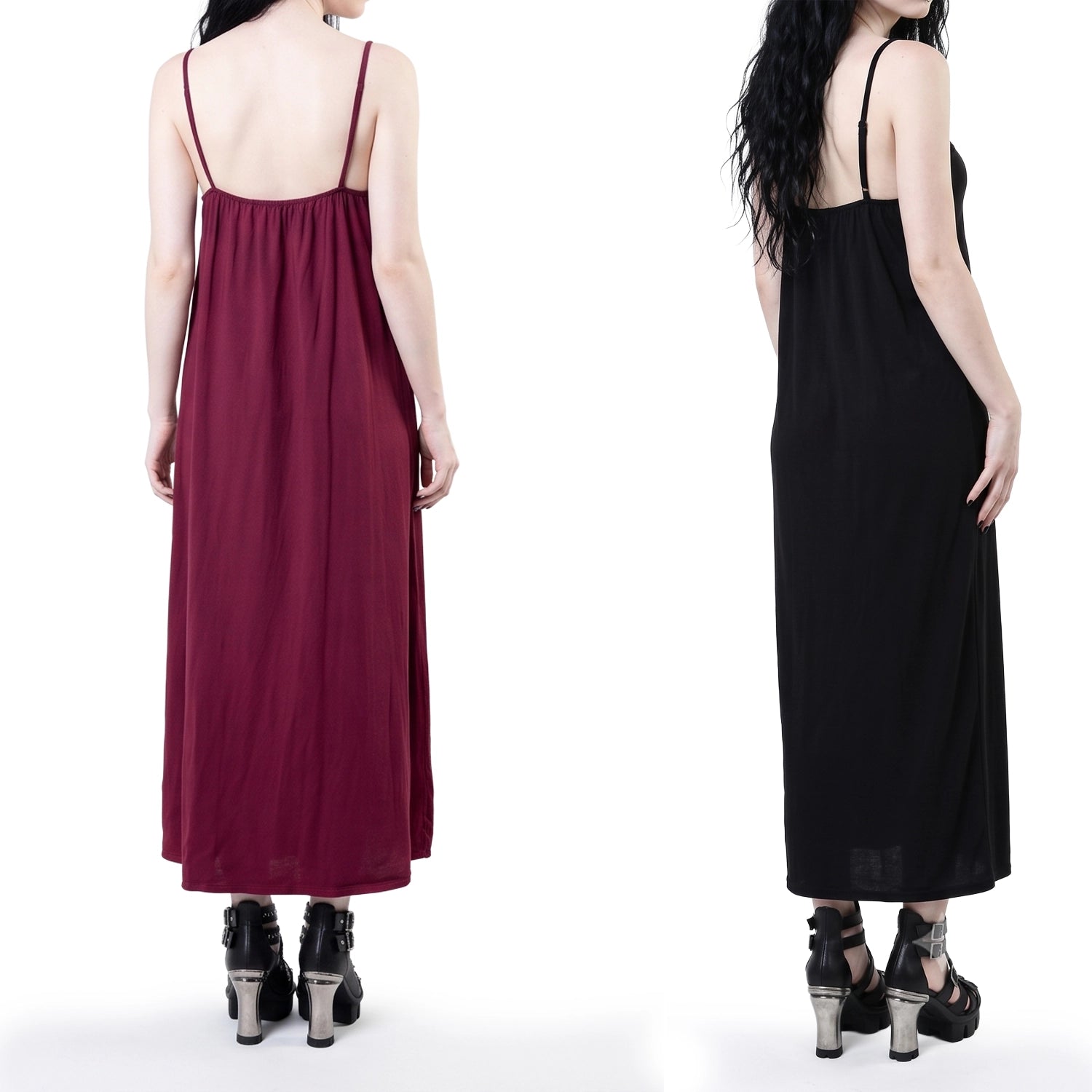 Vestido Largo  con Tachuelas  y Tirantes Finos