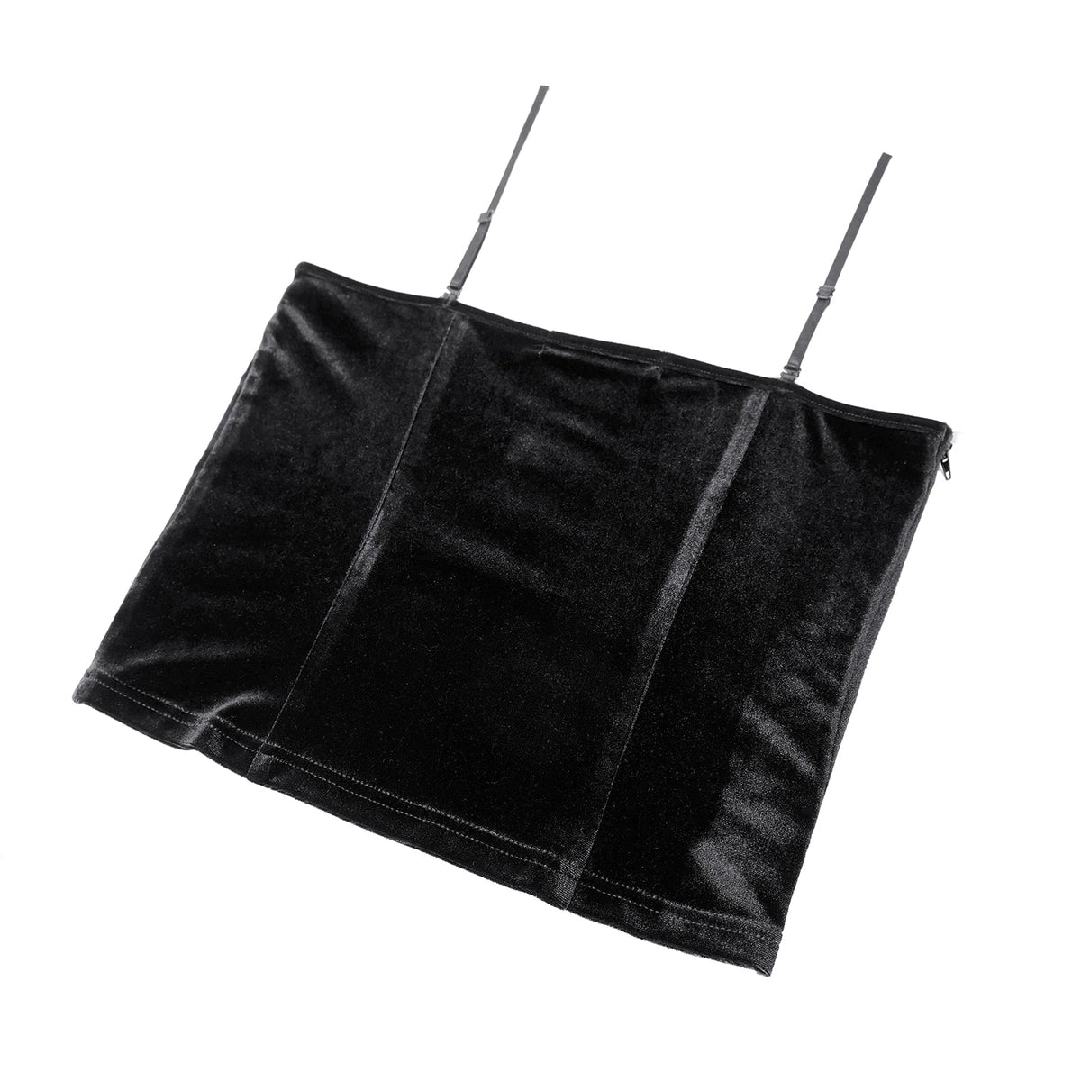 Top Corsé Gótico Negro y Burdeos con Araña CW120: detalle de la espalda con tirantes