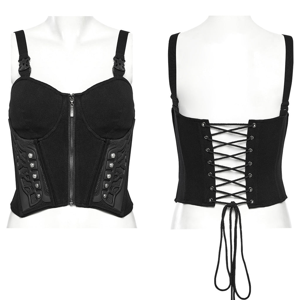 Top WT-982 sin modelo, delantero con cremallera y espalda con cordones