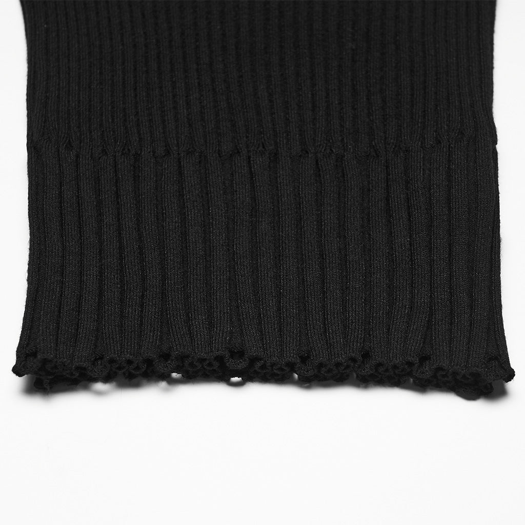 Top de Punto Negro Corto con Hombros Descubiertos y Broches Metálicos - Crazyinlove