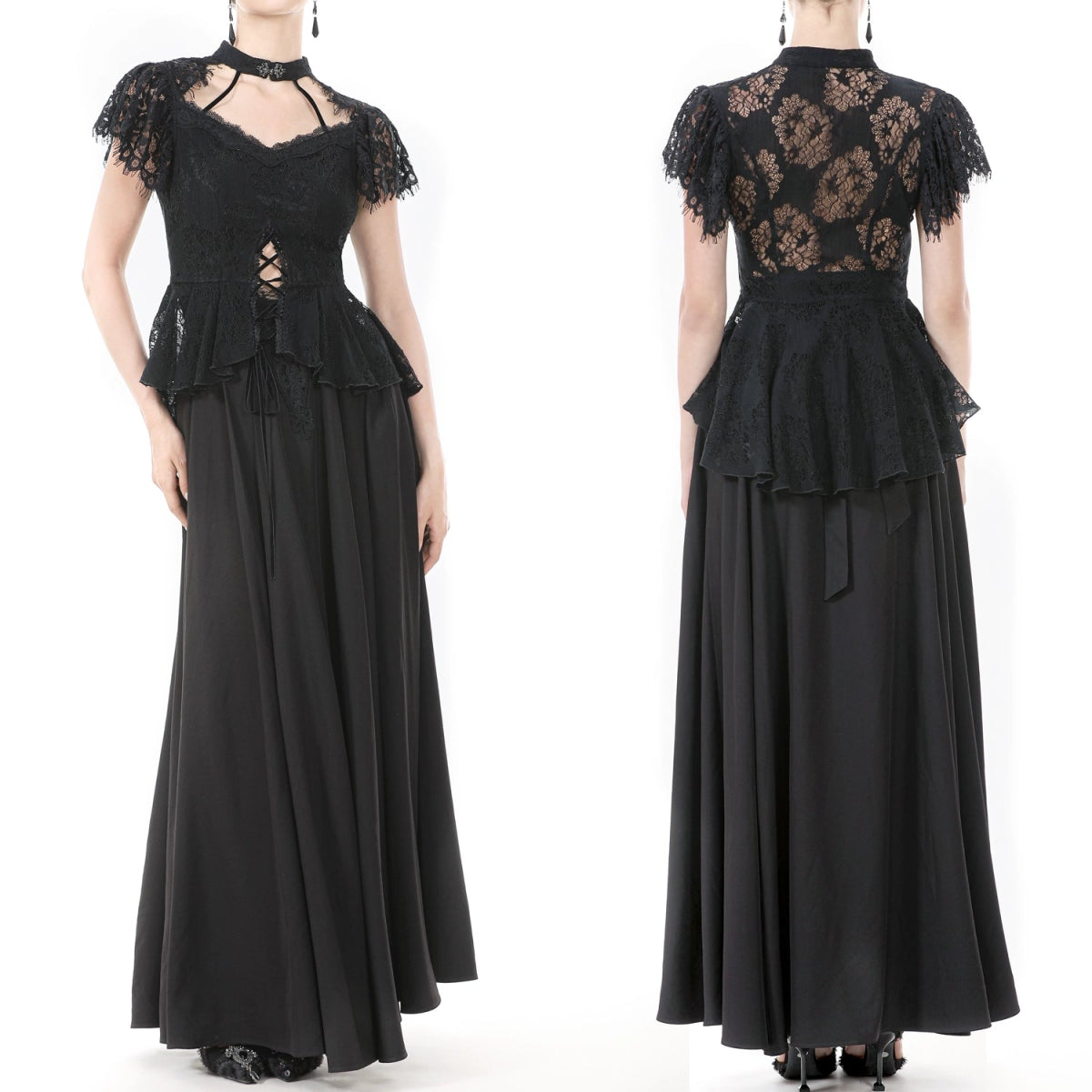 Top Gótico Con Cruzados y Encaje Floral Negro - Crazyinlove