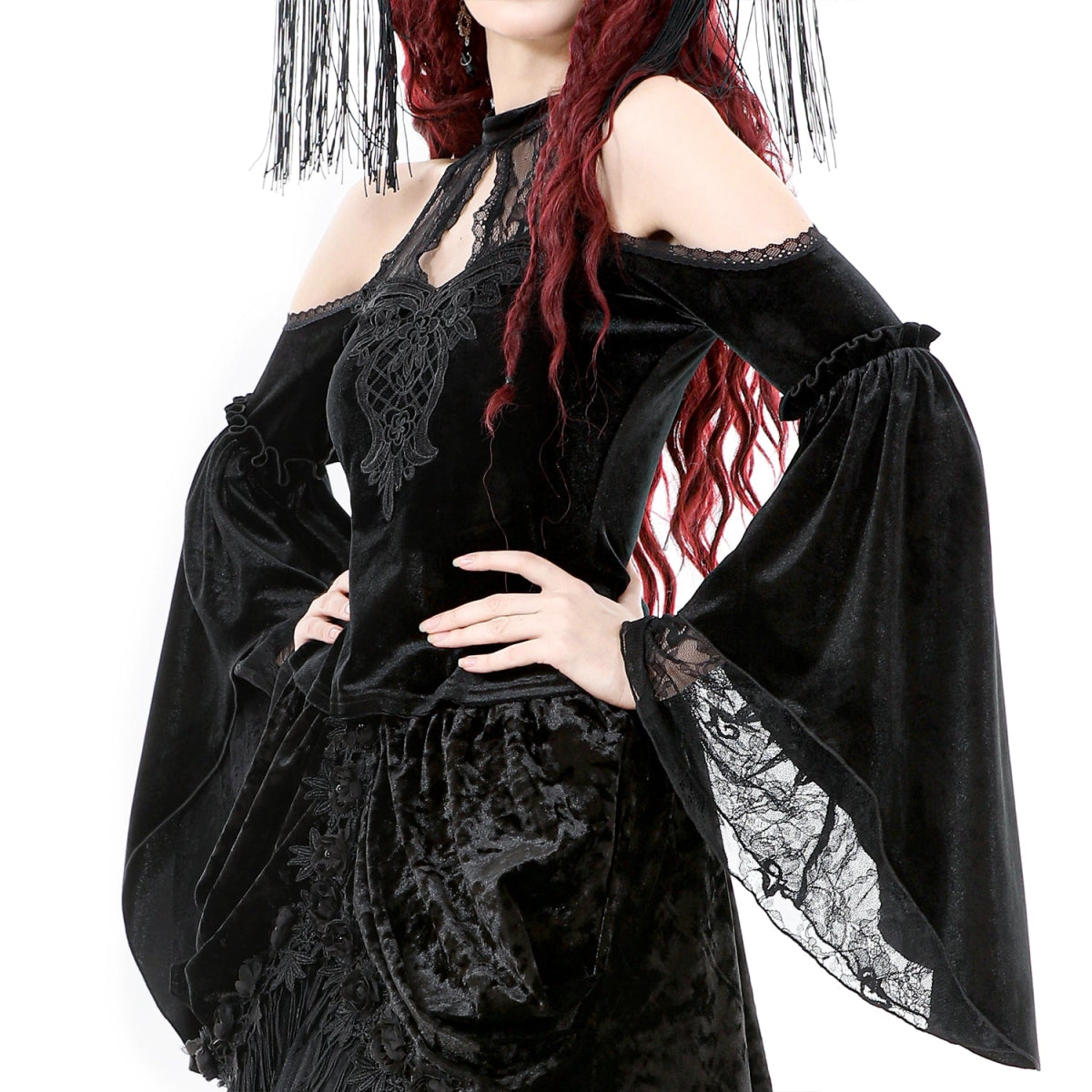 Top Gótico de Terciopelo con Encaje y Mangas Campana - Crazyinlove