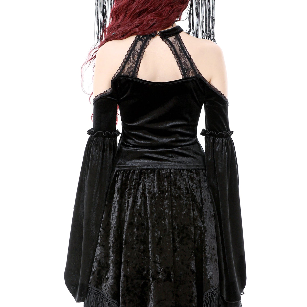 Top Gótico de Terciopelo con Encaje y Mangas Campana - Crazyinlove