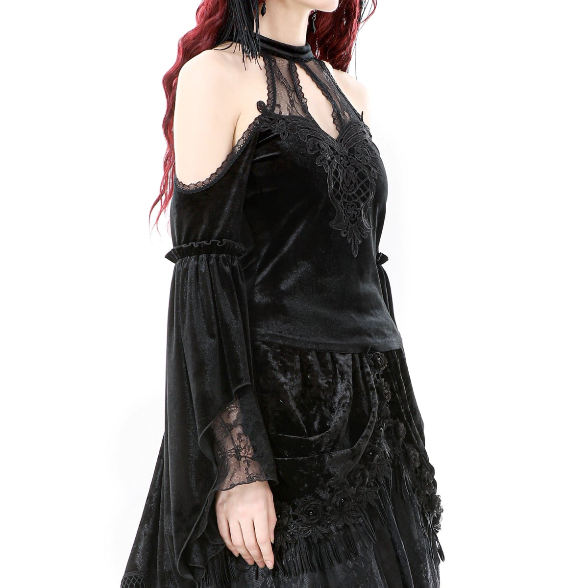 Top Gótico de Terciopelo con Encaje y Mangas Campana - Crazyinlove