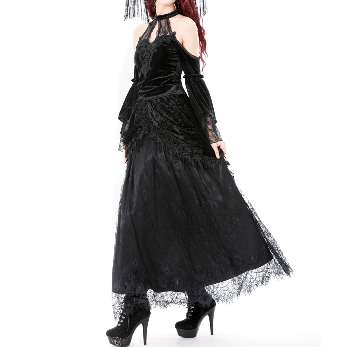 Top Gótico de Terciopelo con Encaje y Mangas Campana - Crazyinlove