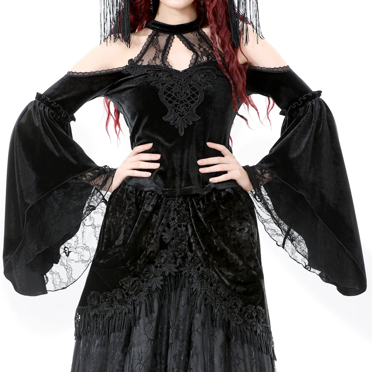 Top Gótico de Terciopelo con Encaje y Mangas Campana - Crazyinlove