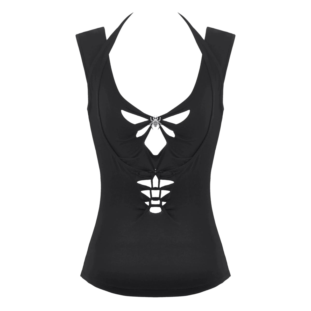 Top Gótico Negro con Dije de Araña y Escote Calado - Crazyinlove