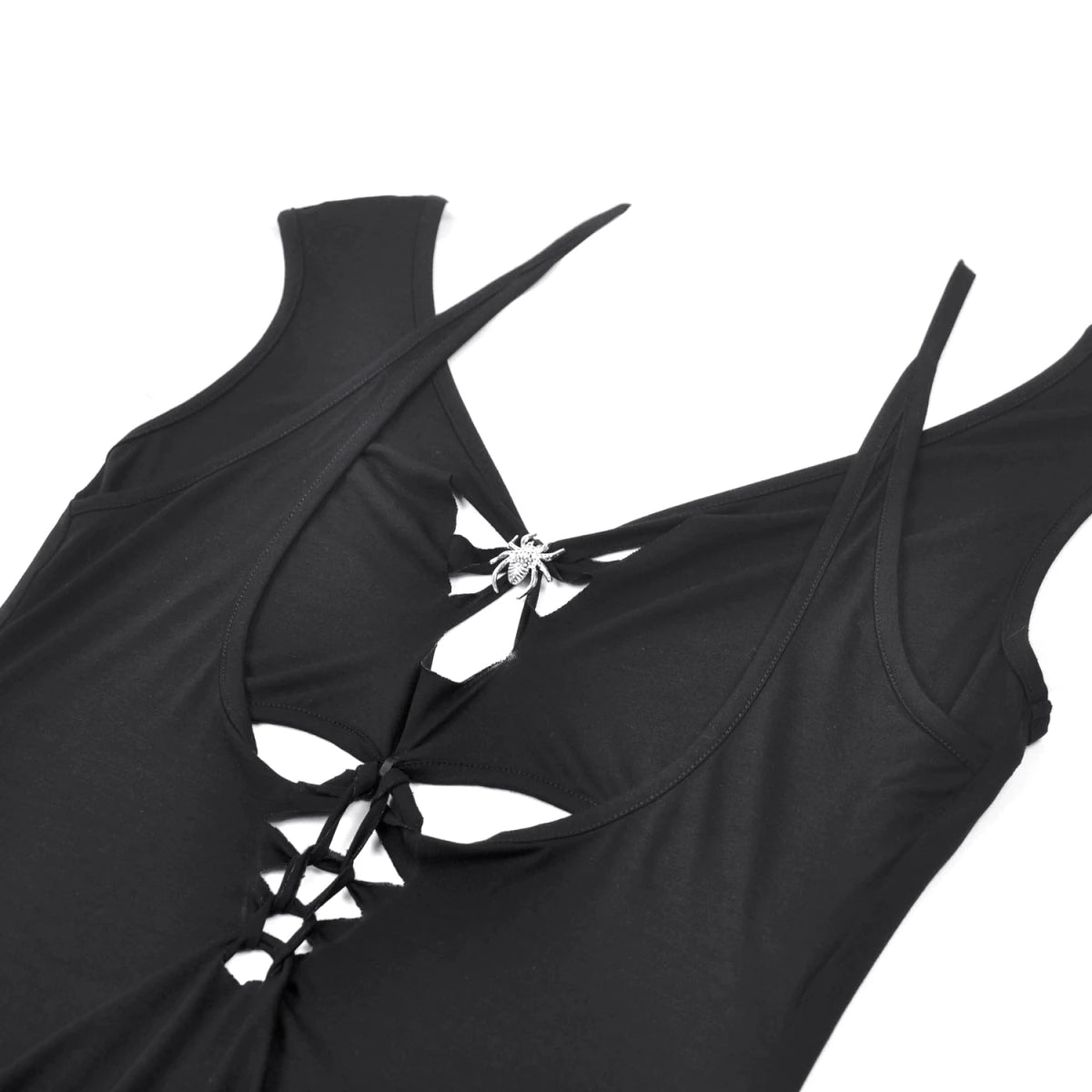 Top Gótico Negro con Dije de Araña y Escote Calado - Crazyinlove