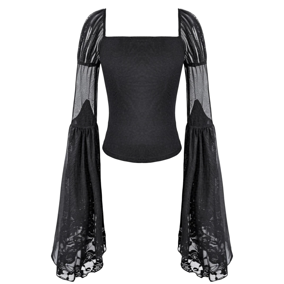 Top Gótico Victoriano de Encaje con Mangas Campana y Cintura de Tul - Crazyinlove
