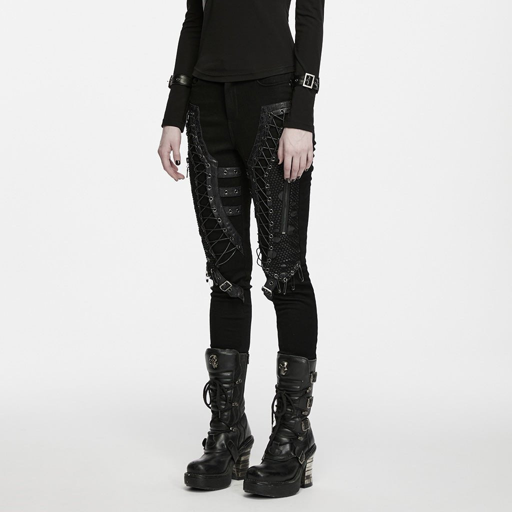 Vaqueros Pitillo Punk Negros con Cordones y Hebillas - Crazyinlove