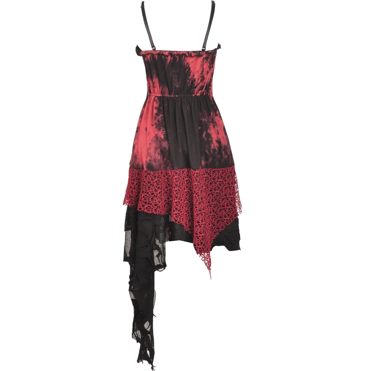 Vestido Asimétrico Tie-Dye Rojo con Red Calada - Crazyinlove