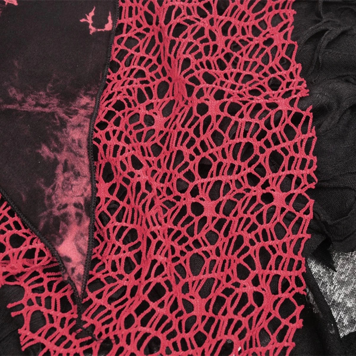 Vestido Asimétrico Tie-Dye Rojo con Red Calada - Crazyinlove