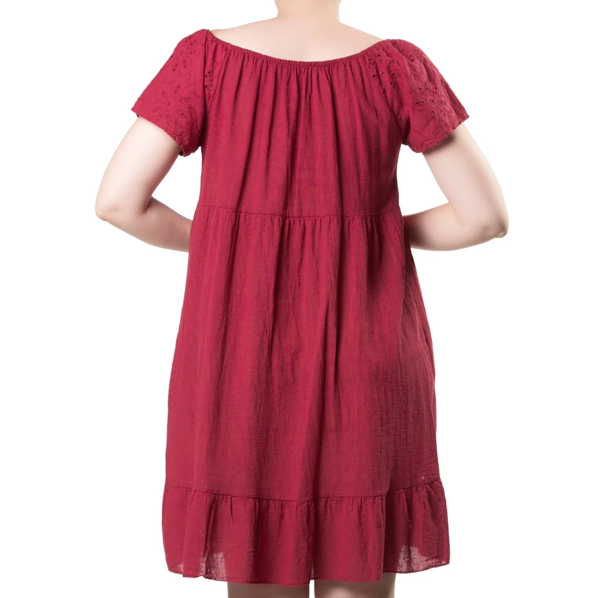 Vestido Boho Rojo de Algodón con Bordado Suizo - Crazyinlove