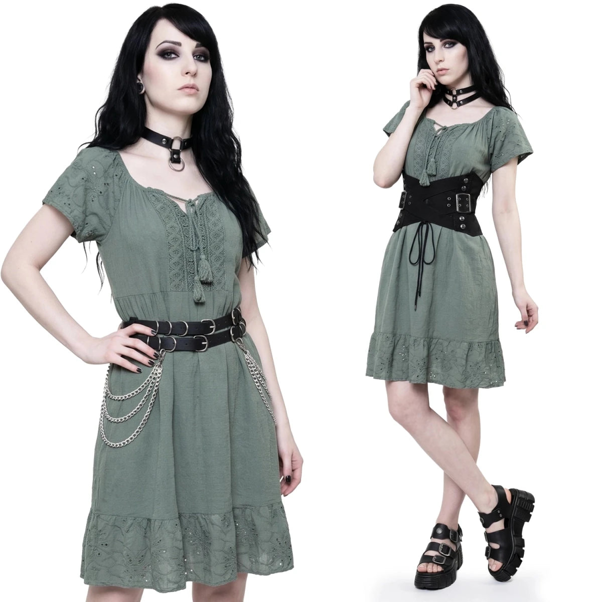 Vestido Boho Verde de Algodón con Bordado Suizo - Crazyinlove