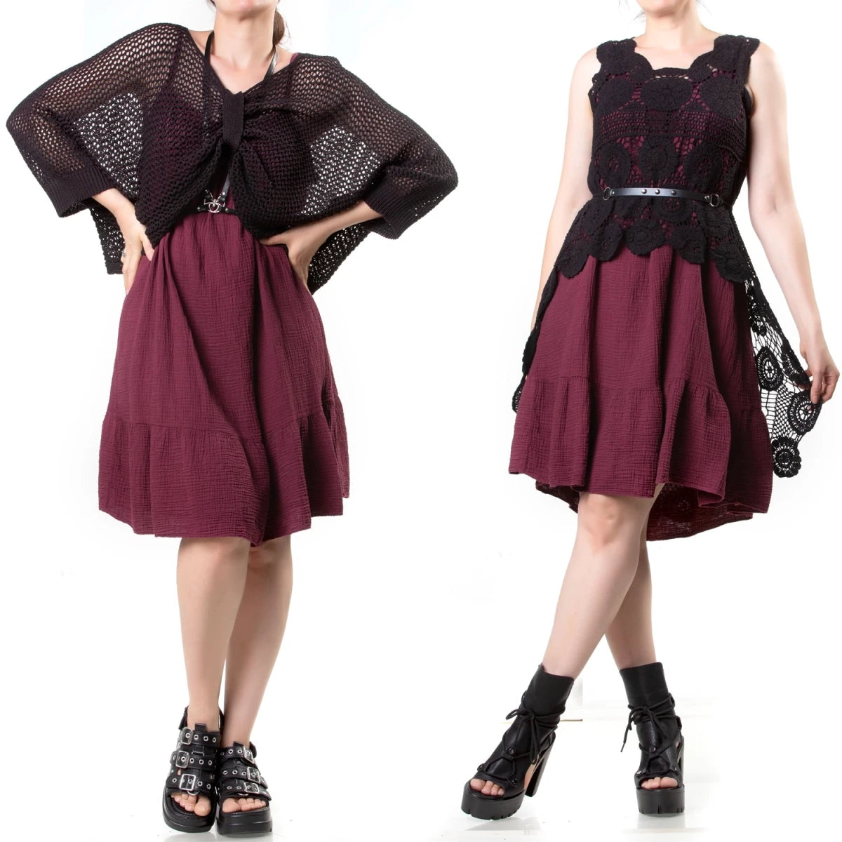 Vestido Burdeos de Tirantes con Volante en el Bajo - Crazyinlove