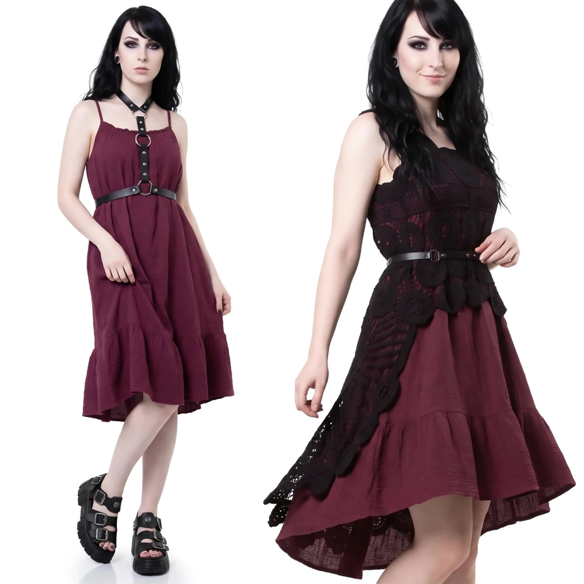 Vestido Burdeos de Tirantes con Volante en el Bajo - Crazyinlove