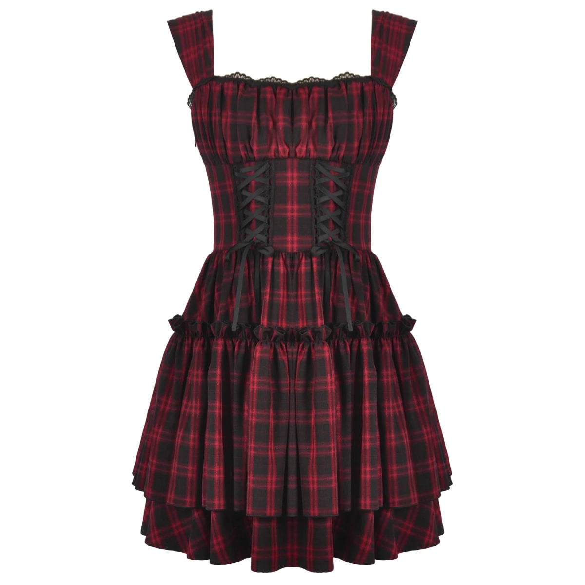 Vestido de Cuadros Tartán Rojo y Doble Corsé - Crazyinlove