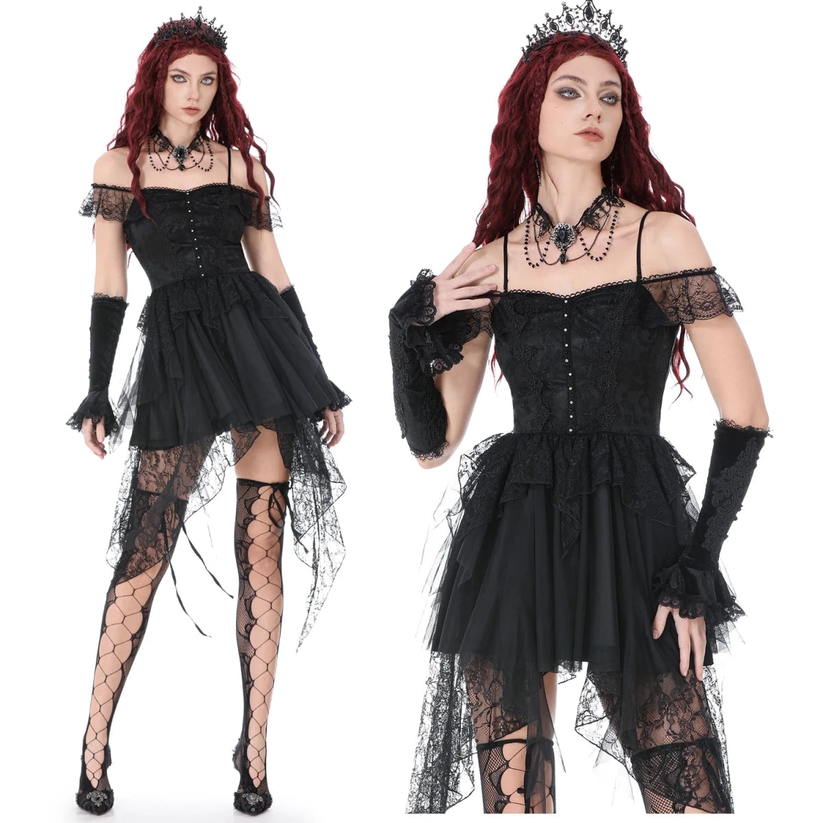 Vestido de Tirantes con Tul y Encaje Asimétrico - Crazyinlove