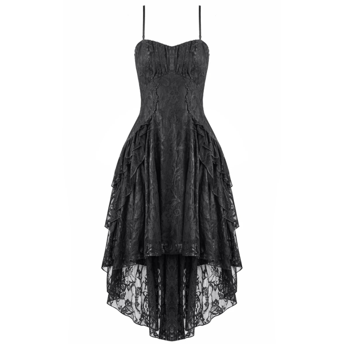 Vestido Gótico Asimétrico de Encaje con Espalda Corsé - Crazyinlove