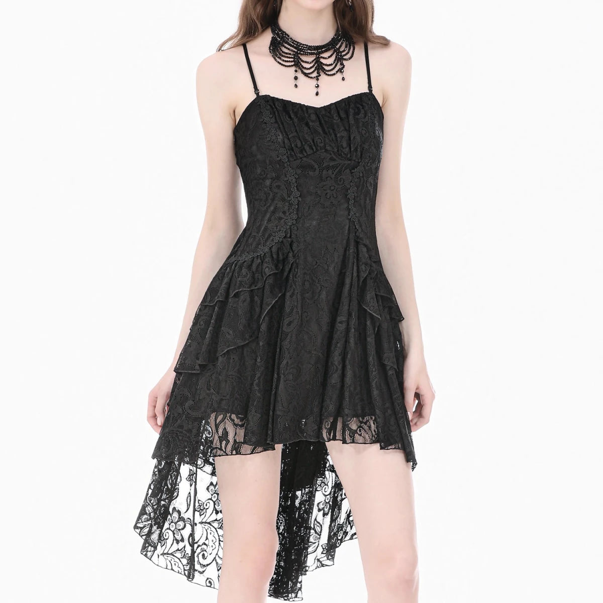 Vestido Gótico Asimétrico de Encaje con Espalda Corsé - Crazyinlove