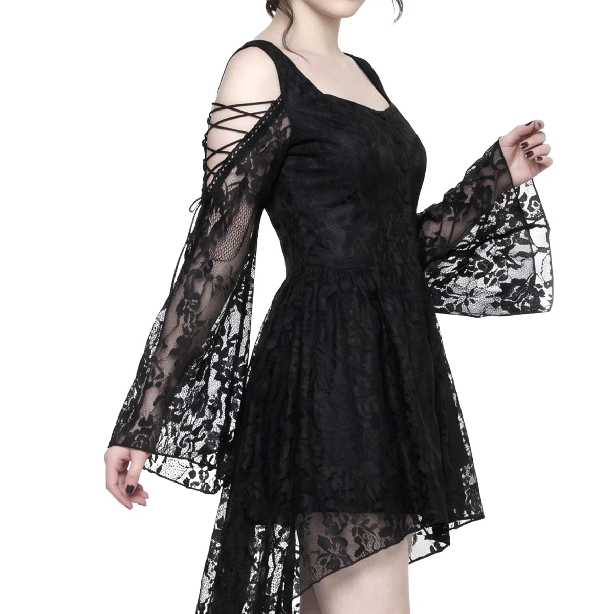 Vestido Gótico de Encaje Asimétrico con Espalda Corsé - Crazyinlove