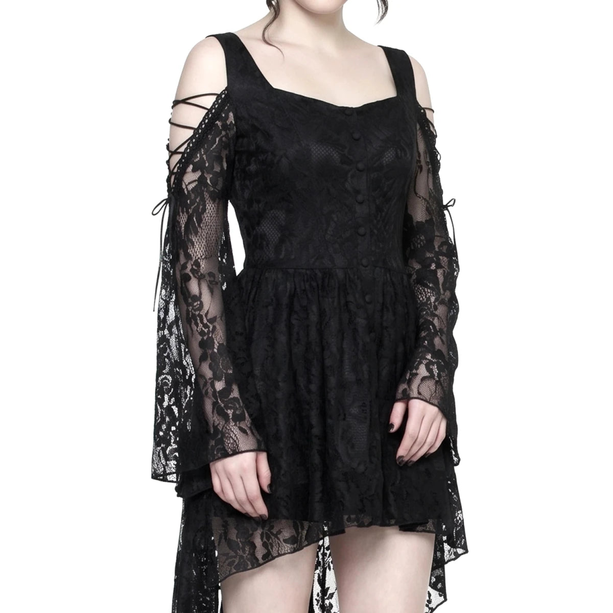 Vestido Gótico de Encaje Asimétrico con Espalda Corsé - Crazyinlove