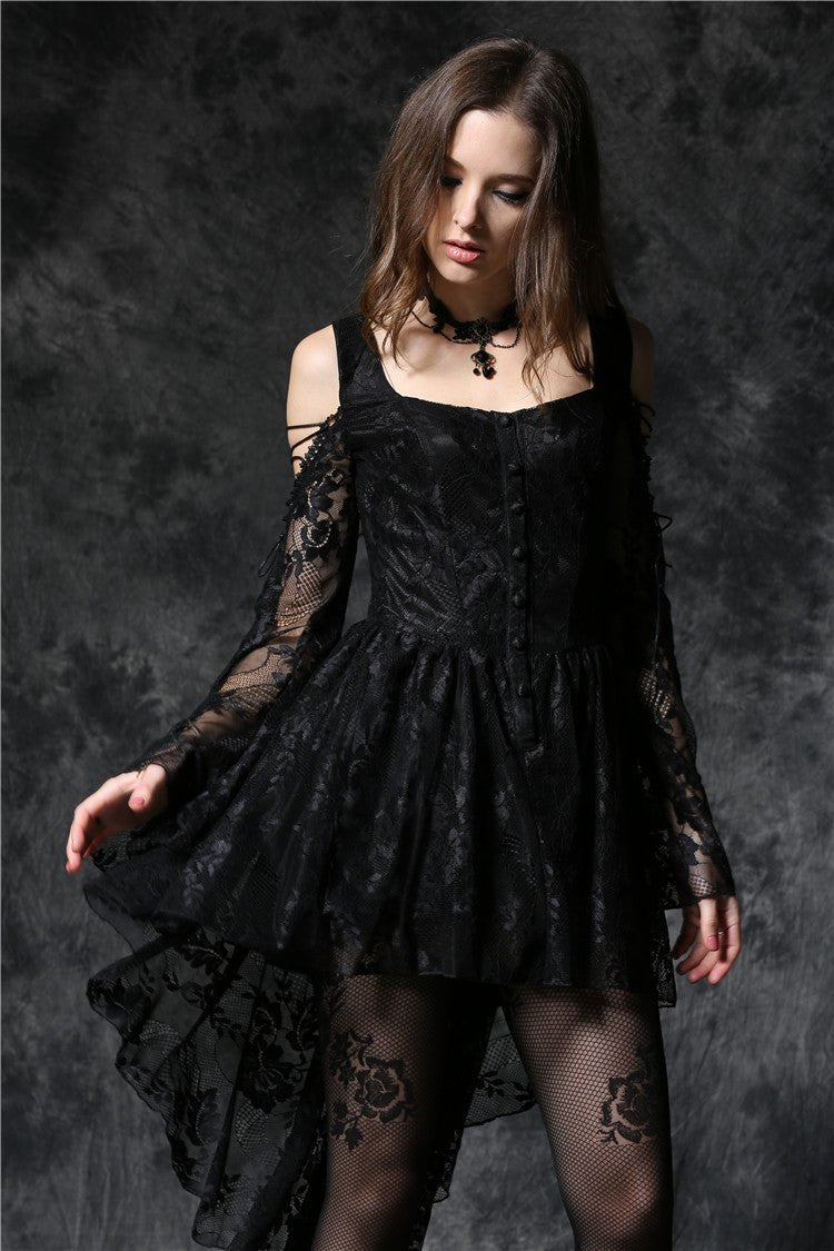 Vestido Gótico de Encaje Asimétrico con Espalda Corsé - Crazyinlove